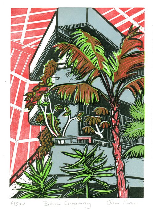 Barbican Conservatory Limited Edition linocut No.6 by Fiona Horan
