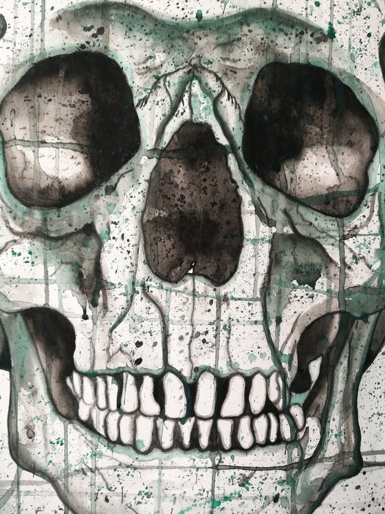 Pearly Whites.Skull Watercolour Painting on Paper. 42cm x 59.4cm. Free Worldwide Shipping
