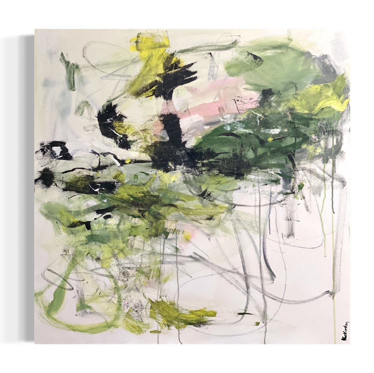 Organic Abstract Acrylic Painting By Kat Crosby, 48 X 48", Greener Pastures, Original Artwork