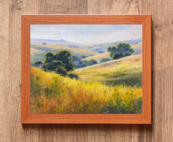 sunny hills with yellow flowers