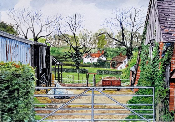 Farmyard in red and green