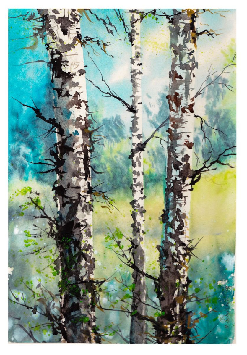 Illustrative Landscape Watercolour By Yulia Schuster, 8 X 12", Spring Awakening N2, Original Artwork