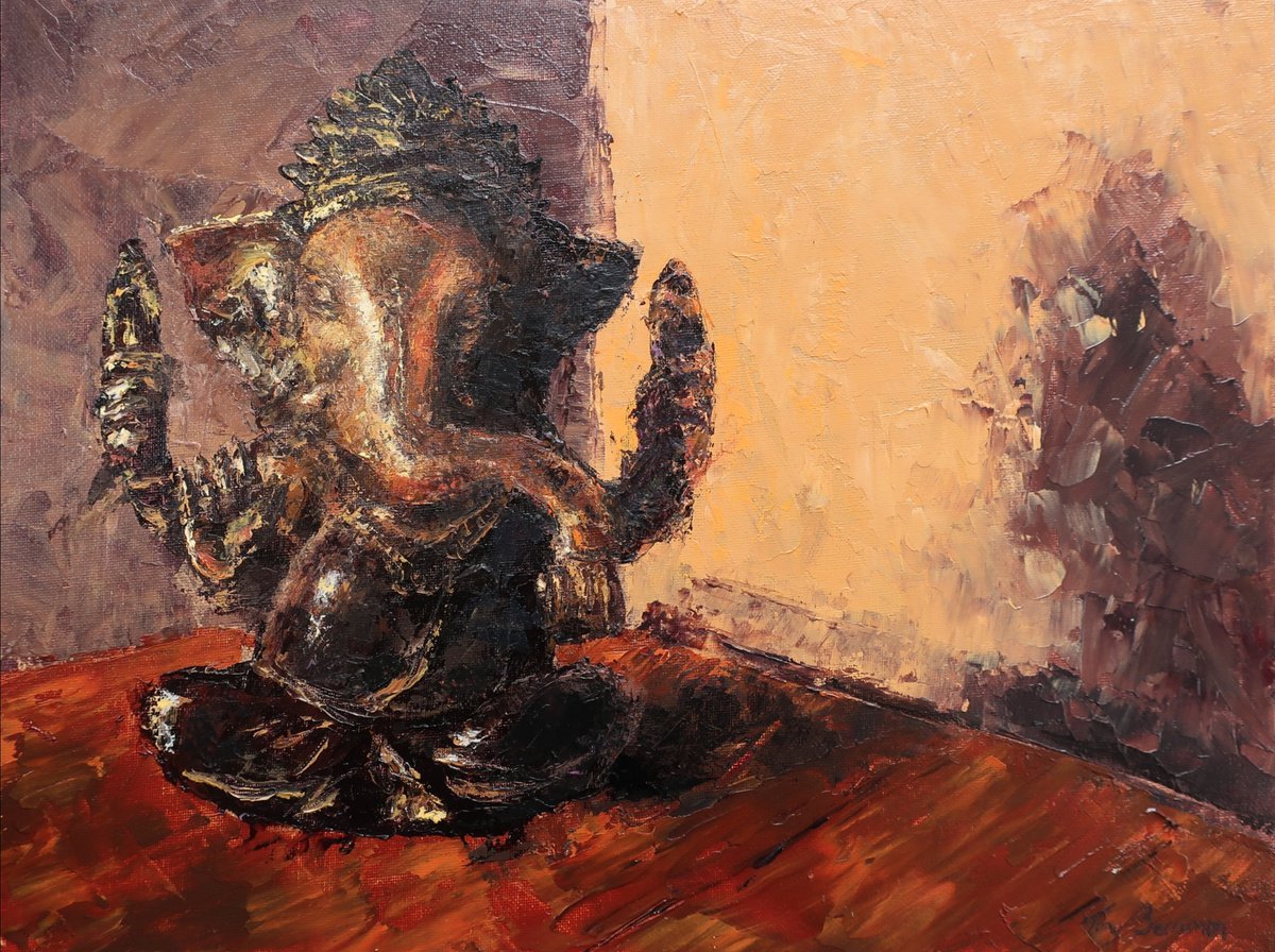 Impressionistic Still Life Acrylic Painting By Tony Berriman, 16 X 12", Ganesha, Original Artwork