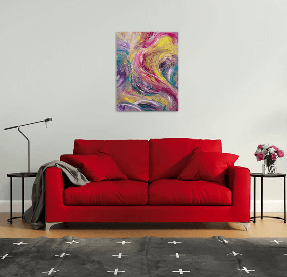 Fragrance of flowers, expressionist textured painting, 70x90 cm