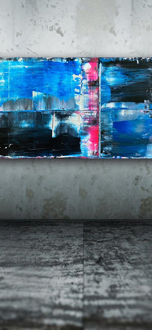 "To Trauma, With Love" - FREE USA SHIPPING - Original PMS Abstract Acrylic Painting On Reclaimed Wood - 48" x 20" by Preston M. Smith (PMS)