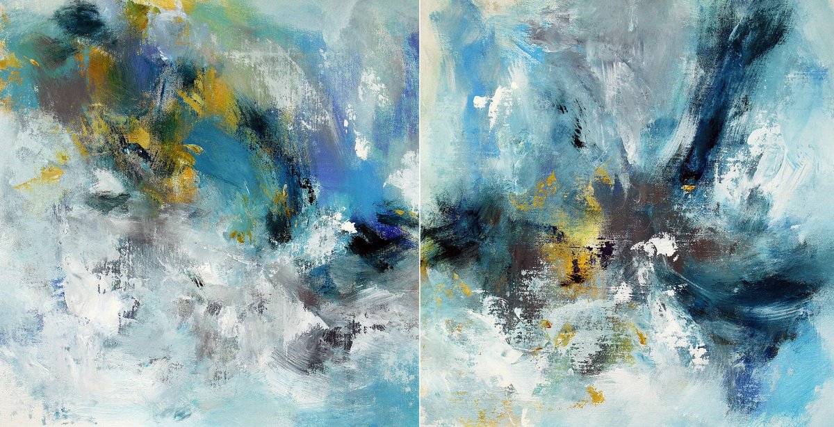 Abstract Oil Painting By Hugh Abernethy, 40 X 20, Pumnn, Original Artwork