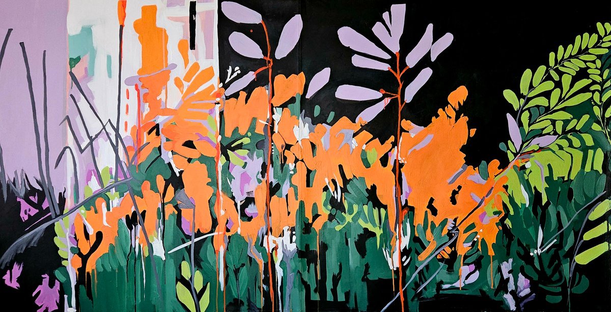 Abstract Acrylic Painting By V+V Kniazievi, 81 X 41", After Rain #3, Original Artwork