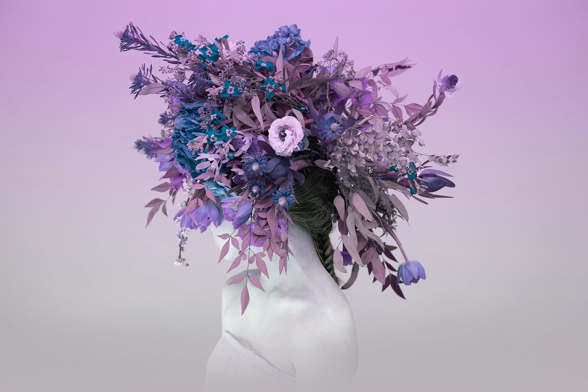 Surrealistic Botanical Photograph By Ziesook You, 30 X 20", Lavender Vibe, Original Artwork