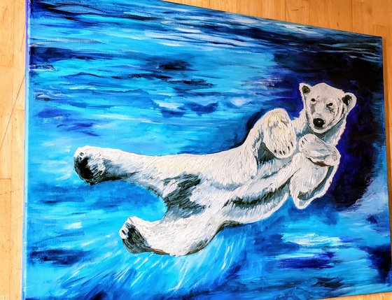 Polar bear 🐻‍❄️ , size 81 x 61 cm ( 32 x 24 inches)cute animal, turquoise, deep blue, ultramarine