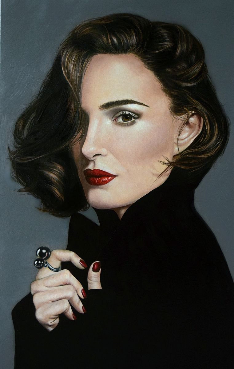 Photorealistic Portrait Oil Painting By Elena Adele Dmitrenko, 20 X 32, Natalie Portman Portrait, Original Artwork