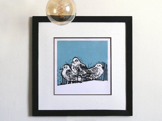 Seagulls, linocut, 2023