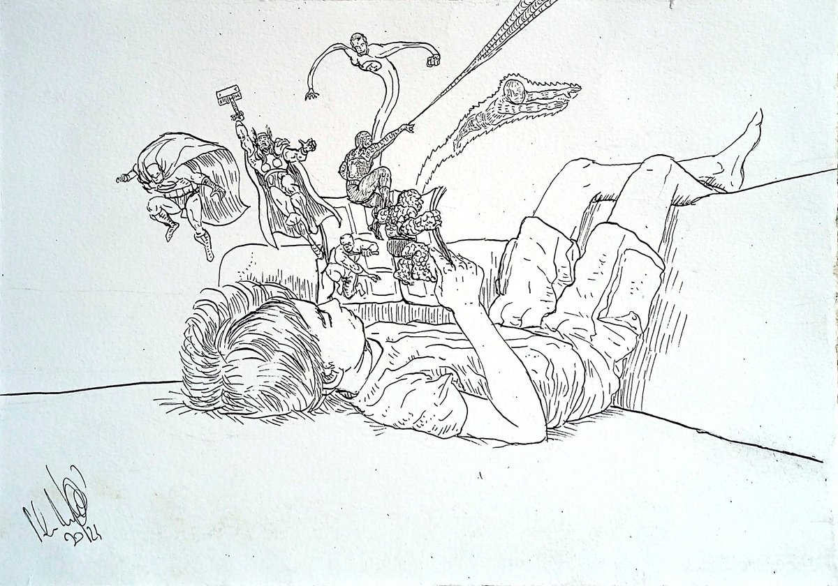 Illustrative Portrait Ink Drawing By Paolo Beneforti, 10 X 8", I Was A Kid In The 60S, Original Artwork