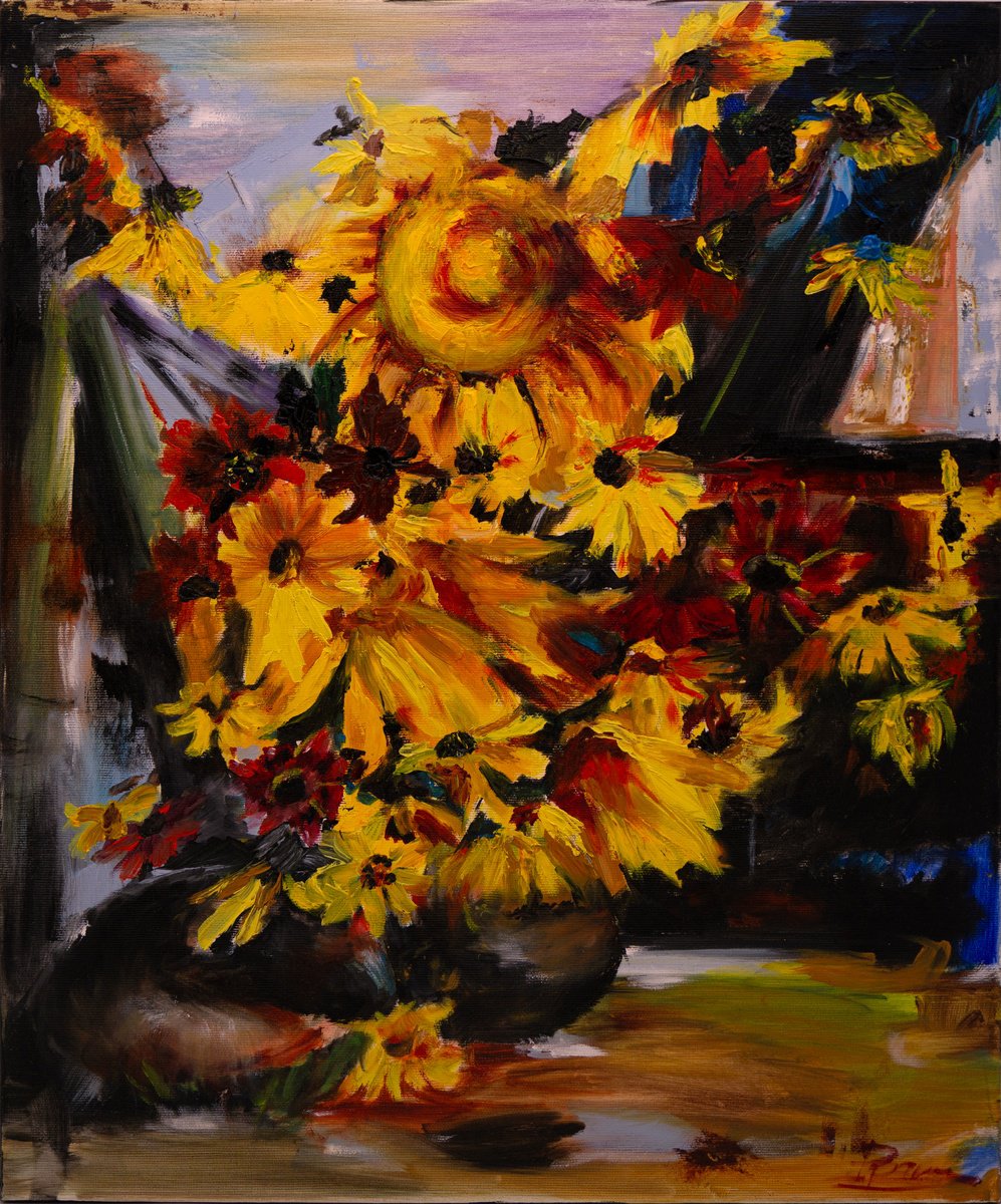 Expressive Oil Painting , Sunflowers - ? After Nikolai Fechin By Olga Tchefranov (Shefranov), 18 X 22, Artwork For Sale On Artfinder