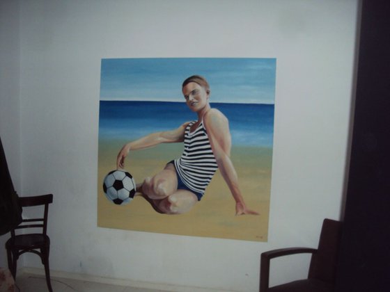 Pin up boy with ball