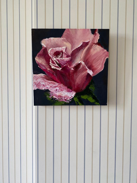 “Rose in maroon” original painting floral on canvas