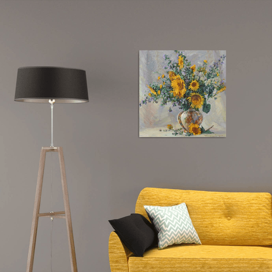 Sunflowers in an antique vase