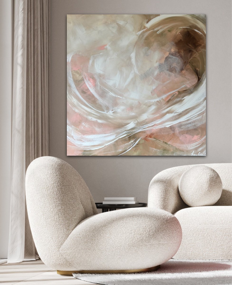 Abstract Landscape Acrylic Painting By Ivana Gigovic, 35 X 35, Sand And Silk, Original Artwork