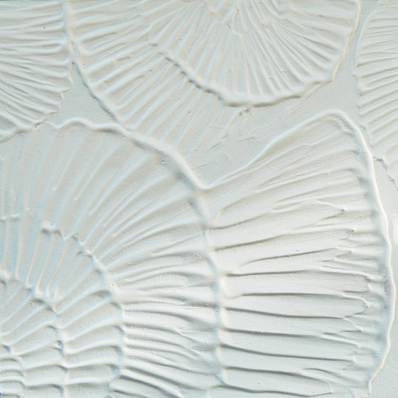 White Ammonites (minimalism - ammonites textured painting in white ) Framed, ready to hang