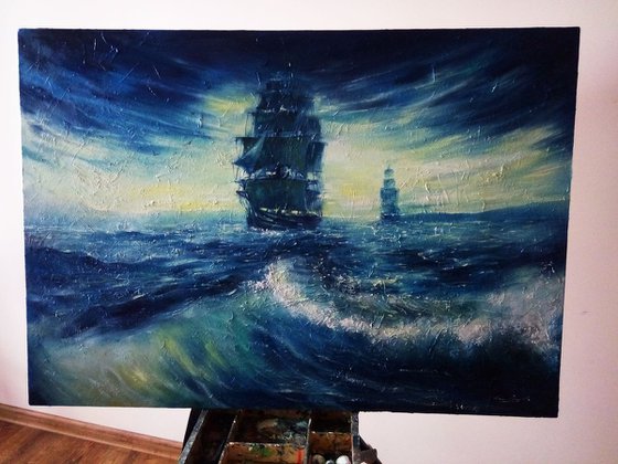 "Ships" Large painting by Artem Grunyka