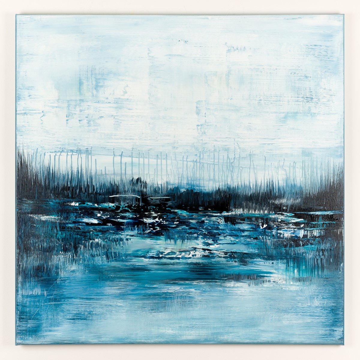 Abstract Acrylic Painting By Radek Smach, 39 X 39", Blue As027, Original Artwork