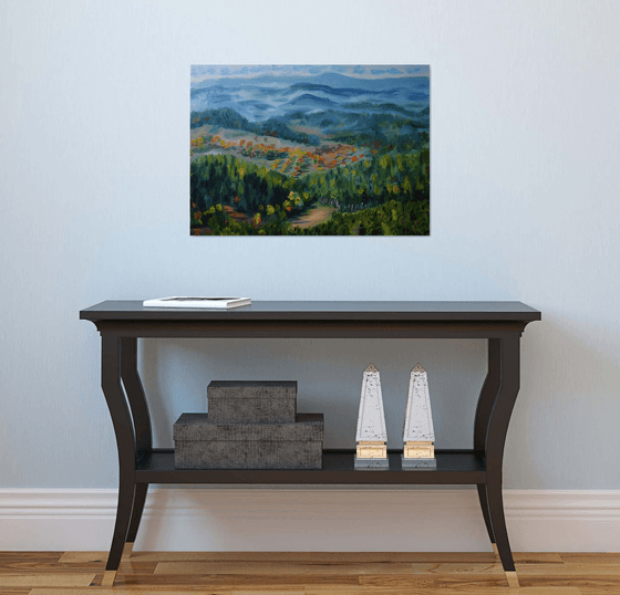 Fall mountain oil painting, Slovak mountains, Autumn forest artwork