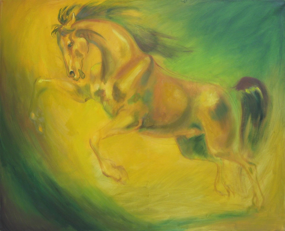 Impressionistic Animal Oil Painting By Hristo Hristov, 39 X 31, Ascend, Original Artwork