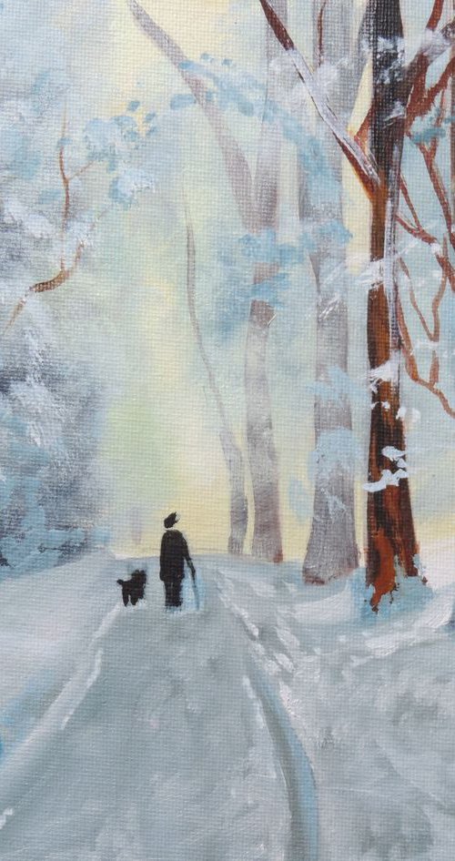 Winter man and his dog oil painting by Gordon Bruce