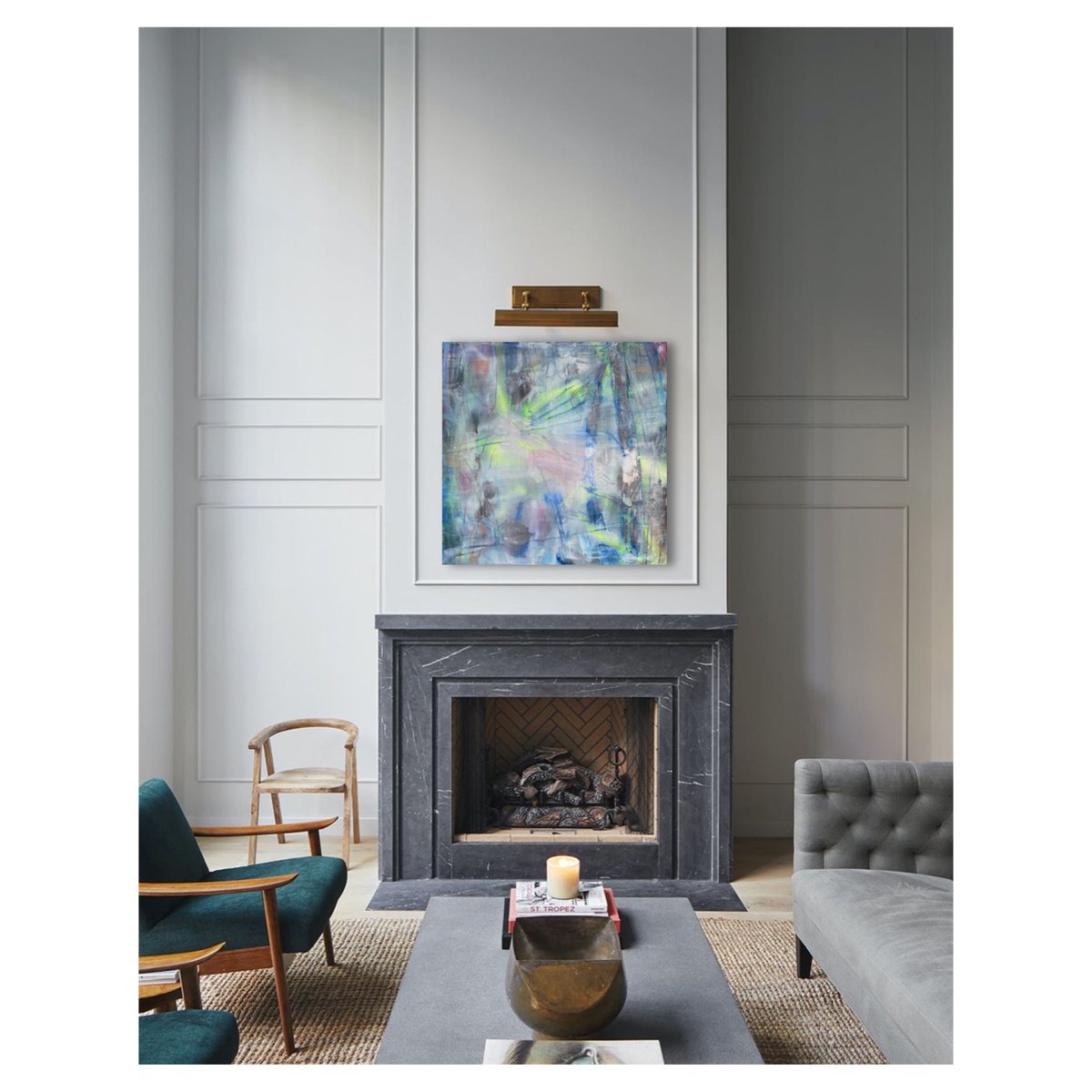 Abstract Landscape Acrylic Painting By Maria Esmar, 24 X 24", Mixed Reality, Original Artwork