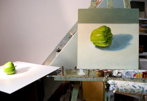 modern still life of green pepper