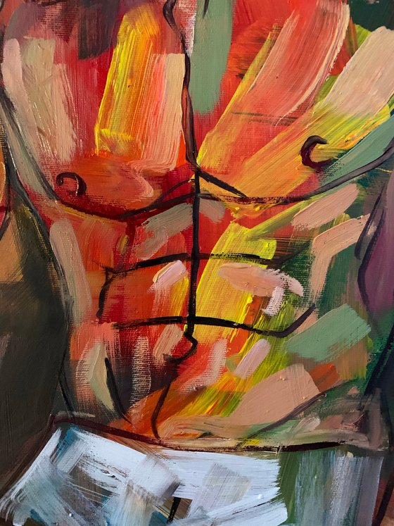 Man nude torso colourful figure