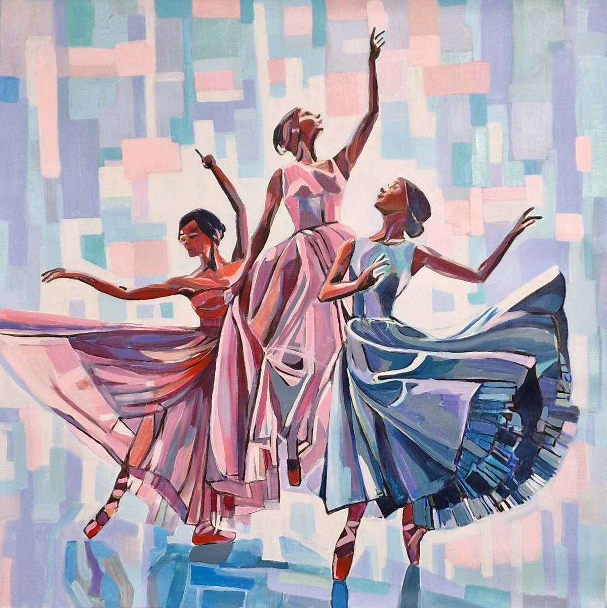 Urban And Pop Portrait Acrylic Painting By Alexandra Djokic, 39 X 39, Ballerinas, Original Artwork