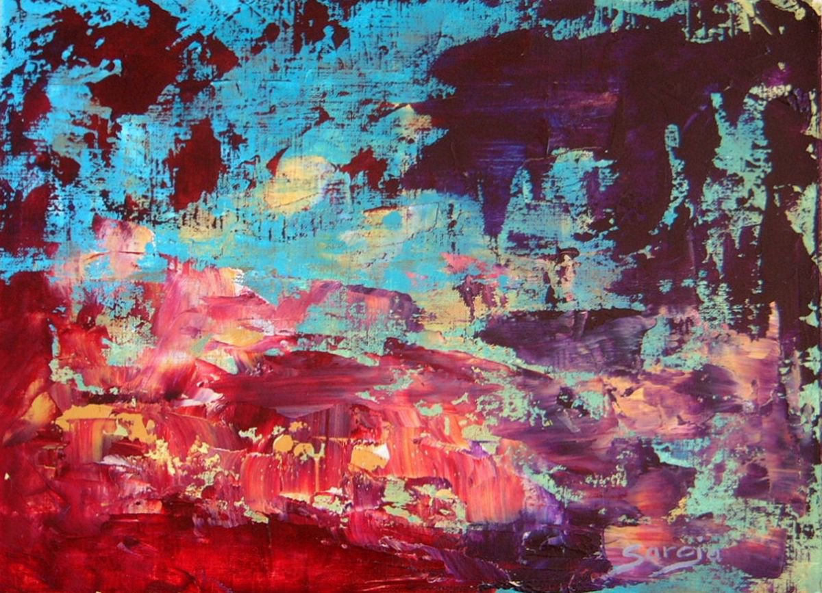 Abstract Landscape Oil Painting By Saroja Van Der Stegen, 13 X 9", Night Landscape (Ref#:592-Op), Original Artwork