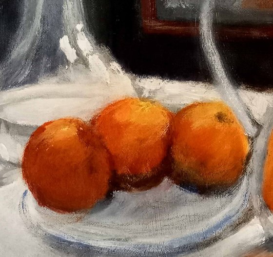 Still life with Glassware and Oranges