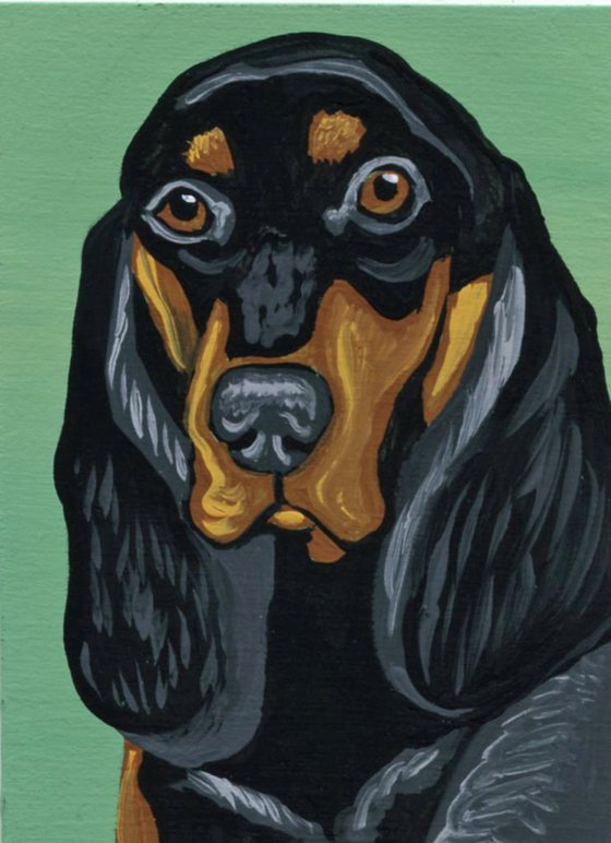 ACEO ATC Original Miniature Painting Coonhound Pet Dog Art-Carla Smale