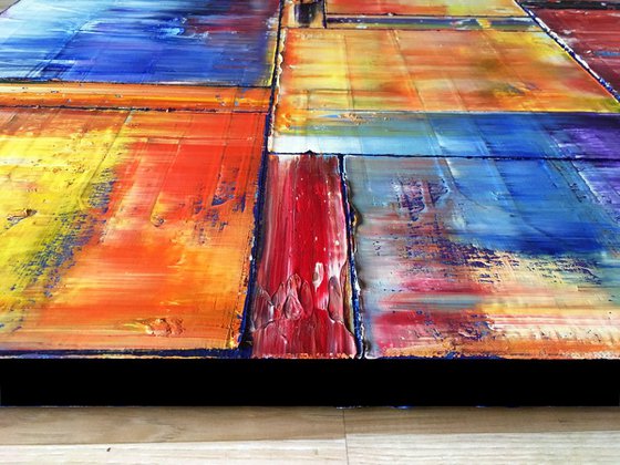 "Triplets" - Save As Series - Original Extra Large PMS Abstract Triptych Oil Paintings On Canvas - 66" x 48"