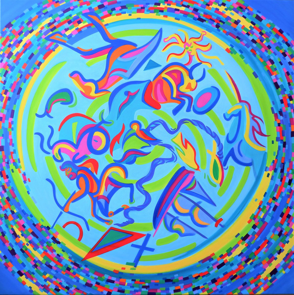 Organic Animal Oil Painting By Van Lanigh, 43 X 43", The World Divided, Original Artwork