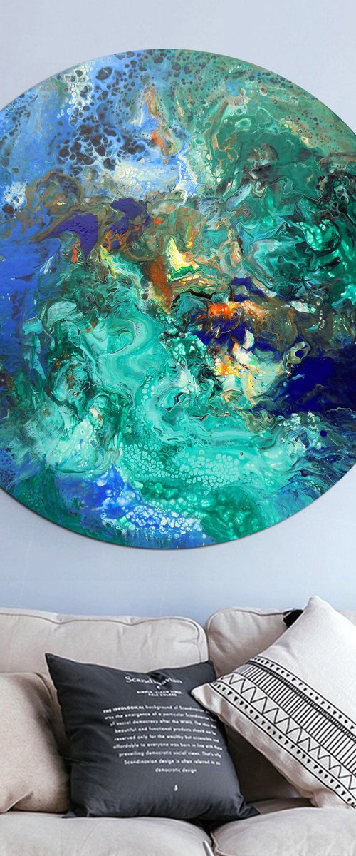 Large abstract round painting 80x80 cm - Peace by Areti Ampi