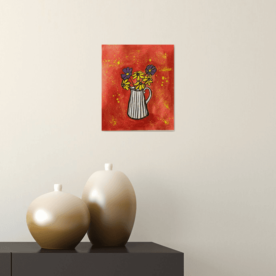 Flowers in vase on Red