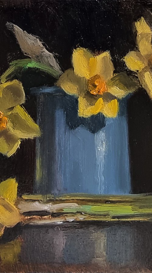 Daffodils and a Blue Pot by Pascal Giroud