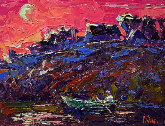Crimson evening by the river