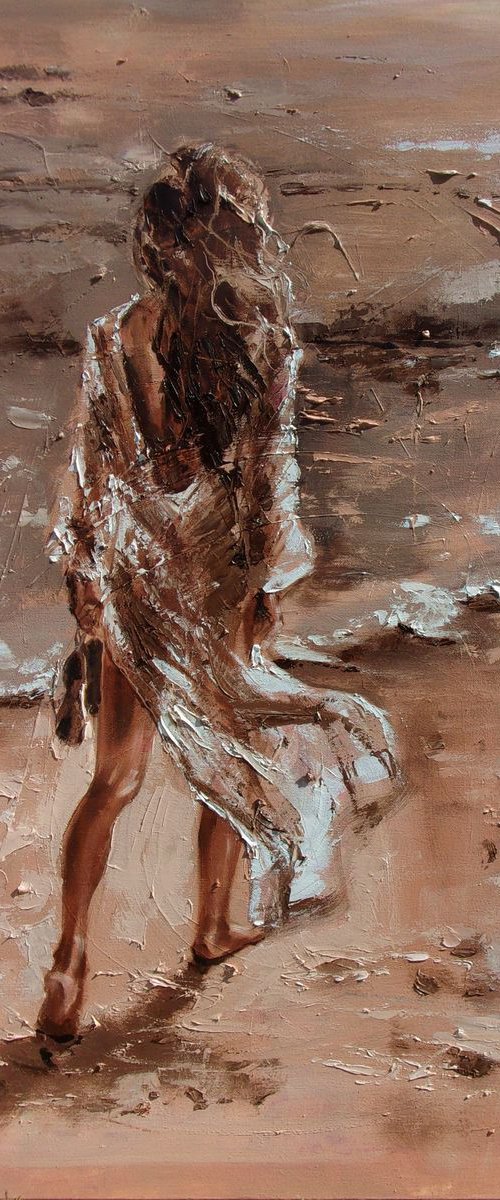 " WARM DAY ... " SEA original painting palette knife GIFT MODERN URBAN ART OFFICE ART DECOR HOME DECOR GIFT IDEA by Monika Luniak