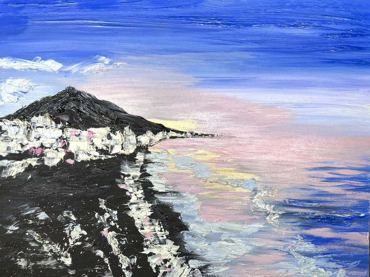 Expressive Landscape Oil Painting By Yuliia Sharapova, 16 X 12", Sunrise At Volcano Stromboli, Original Artwork