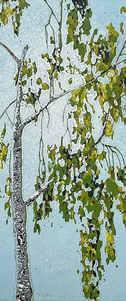 Birch Tree Linocut Print by C Staunton