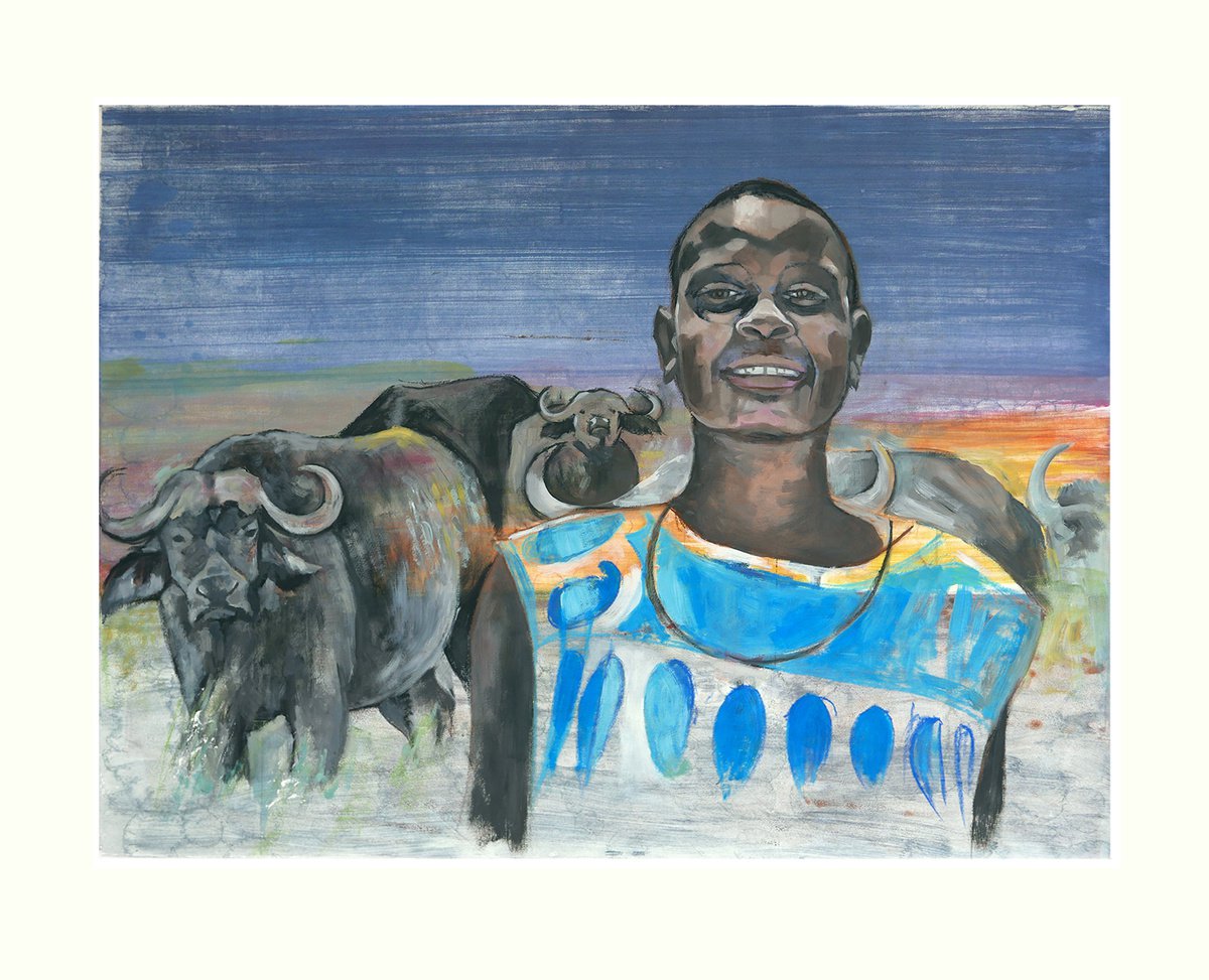 Masai with Buffalo by Isabel Hutchison