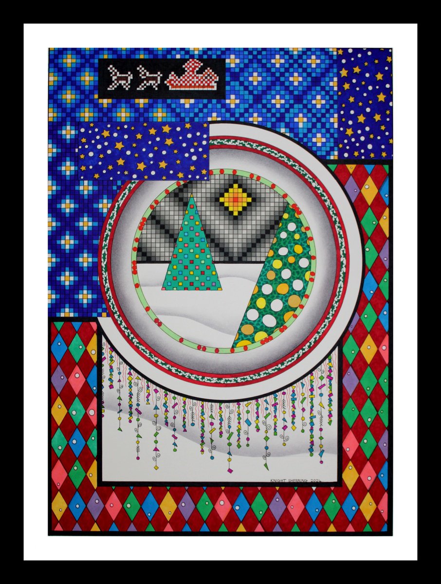 Geometric Abstract Ink Drawing By Knight Sherring, 22 X 30", Christmas 2024, Original Artwork