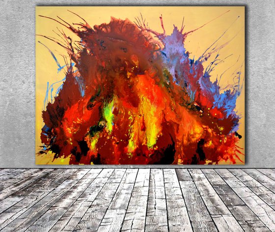 Burning Inside XXXL Huge Modern Abstract Big Painting, FREE SHIPPING for Europe - Large Painting - Ready to Hang, Hotel and Restaurant Wall Decoration, Fire Energy