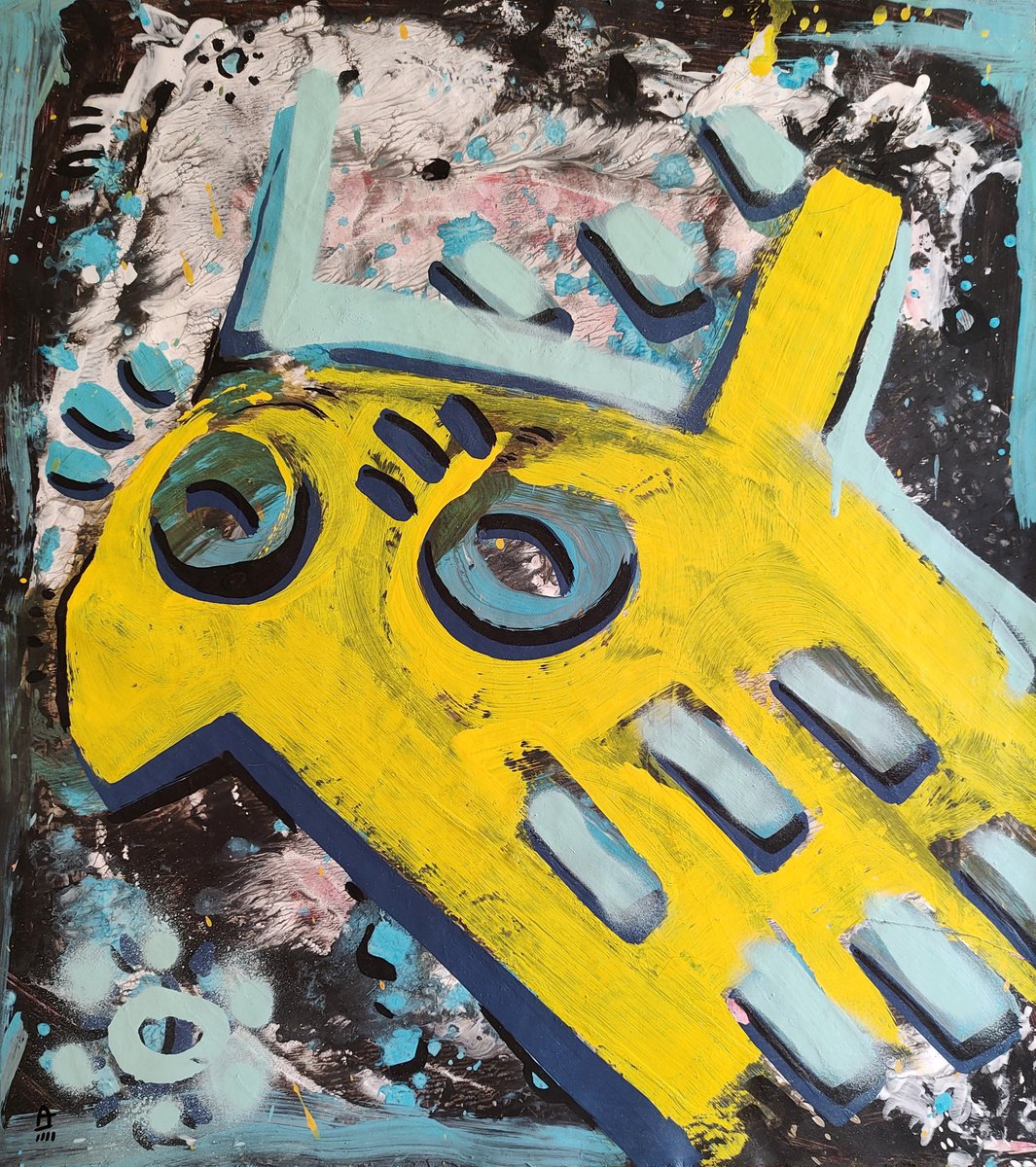 Expressive Animal Acrylic Painting By Angel Rivas, 19 X 22, Animal, Original Artwork