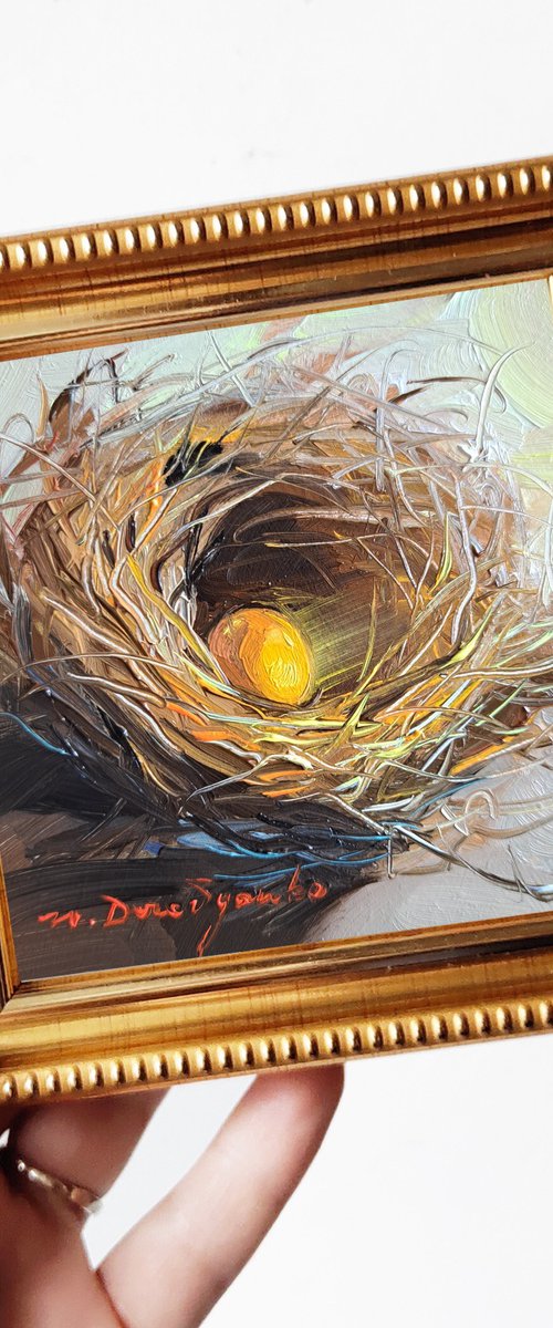 Gold egg nest painting by Nataly Derevyanko