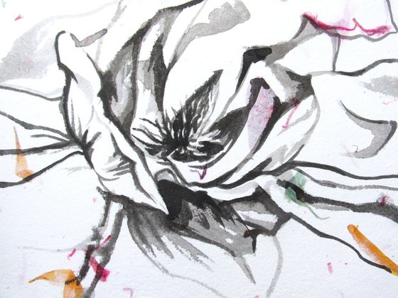 Magnolia drawing on hand made flower paper