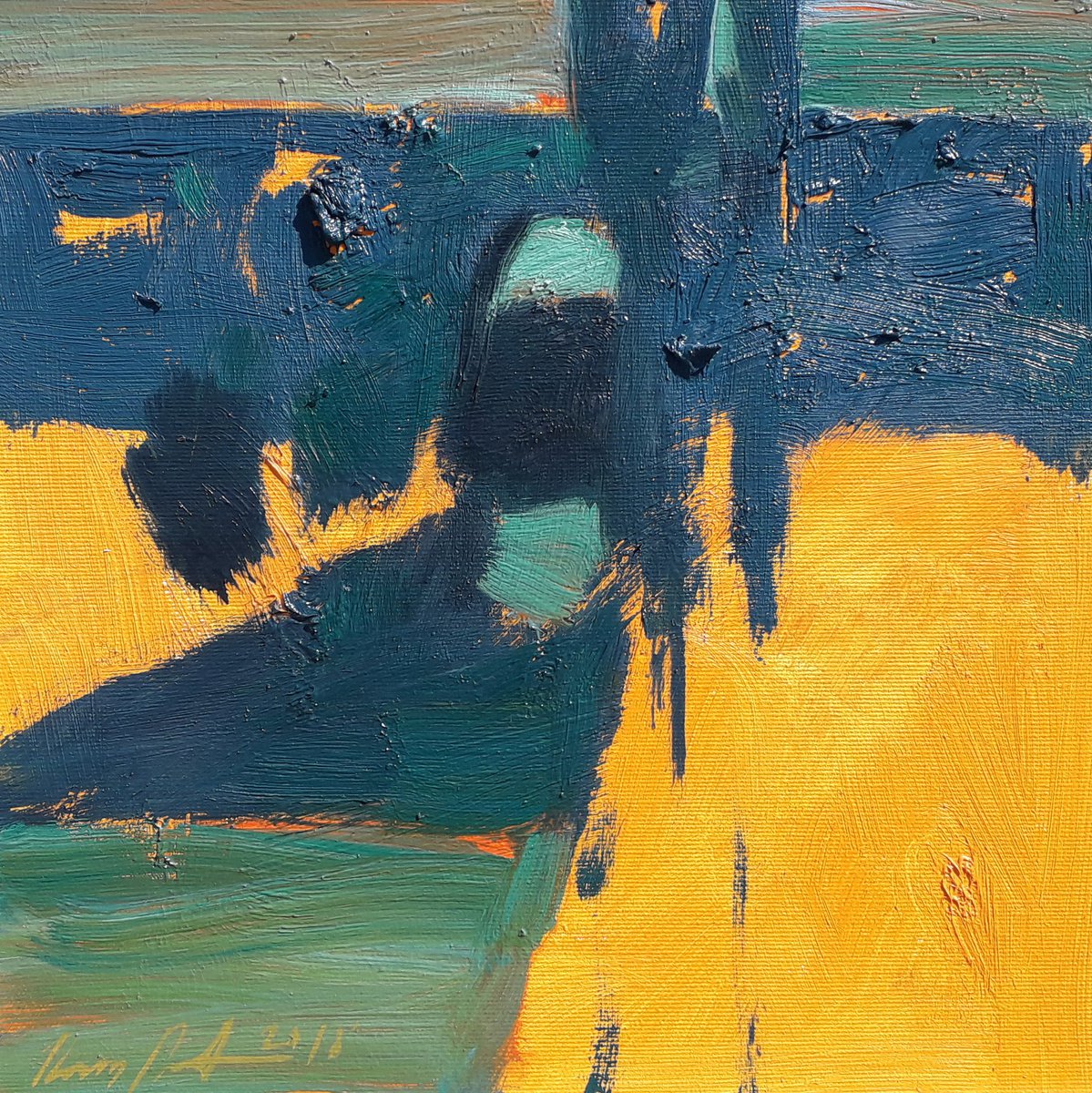 Expressive Landscape Oil Painting By Robert Kormos, 13 X 13", Railway Bridge, Original Artwork